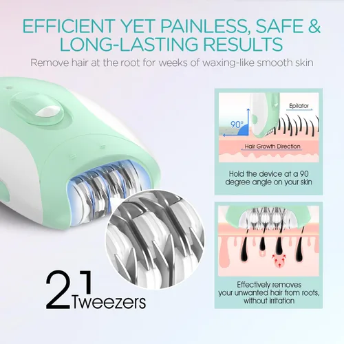 Vista 3 de VOGOE Depiladora para mujer, depiladora inalámbrica para mujeres, depiladora eléctrica 4 en 1, 2 velocidades y 21 pinzas para cara, piernas, brazos