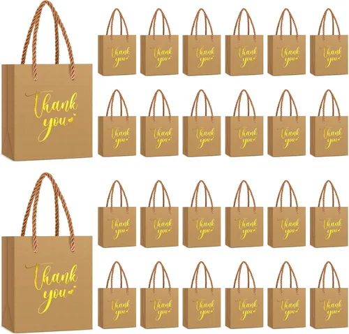 Vista 17 de Honoson - 60 mini bolsas de regalo de agradecimiento con asa a granel de 4 x 2.75 x 4.5 pulgadas, pequeña bolsa de papel de aluminio para envolver