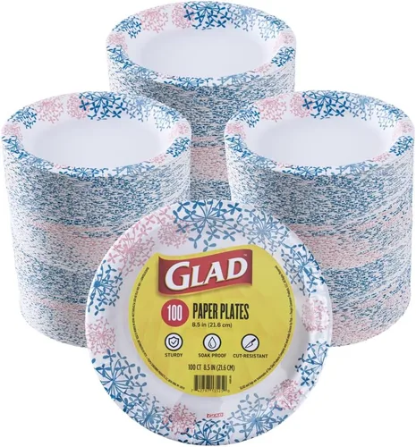 Vista 11 de Glad Platos desechables redondos de papel para todas las ocasiones, a prueba de remojo, a prueba de cortes, aptos para microondas, resistentes, 8.5