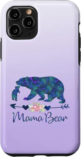 Vista 29 de Teal Blue Purple Floral Mama Bear and One Cub Silver Purple Case for iPhone 17