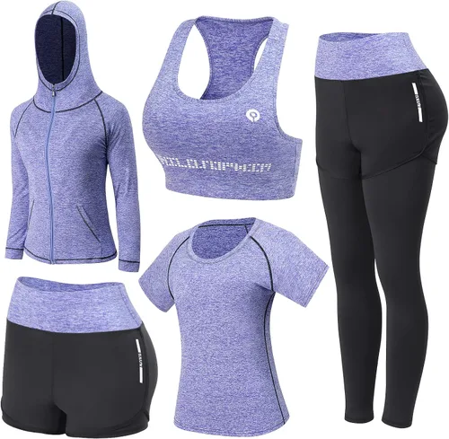 Vista 8 de Conjunto de ropa de entrenamiento para mujer, conjunto de 5 piezas de trajes deportivos para ejercicio