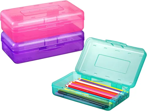 Vista 9 de Sooez Paquete de 3 estuches para lápices, caja de lápices dura grande a granel, caja de lápices transparente, organizador de rotuladores, contenedor