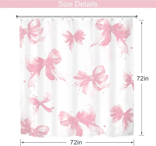 Vista 7 de MESHELLY Cortina de ducha con lazo rosa 72Wx72H Beige Femenino Lindo para B-rosa Blanco