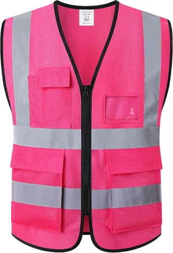 Vista 14 de Chaleco de seguridad reflectante para hombres y mujeres, chaleco de construcción que cumple con el estándar ANSI/ISEA