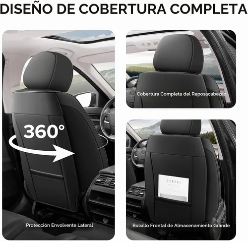 Vista 2 de CAPITAUTO Juego completo de fundas de asiento de automóvil, fundas de asiento negras para automóvil con soporte lumbar, fundas de asiento