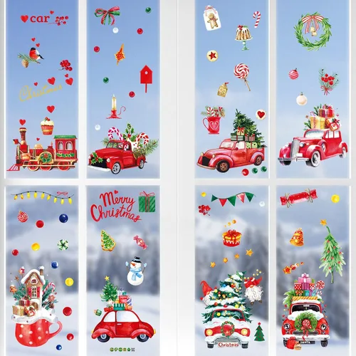 Vista 4 de Nezyo 9 hojas de calcomanías de Navidad para ventanas, calcomanías
