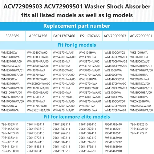 Vista 5 de ACV72909503 ACV72909501 Amortiguador de Lavadora apto para LG Kenmore Elite Paquete de 3 Conjunto de Amortiguador de Lavadora, Reemplaza AP5974356