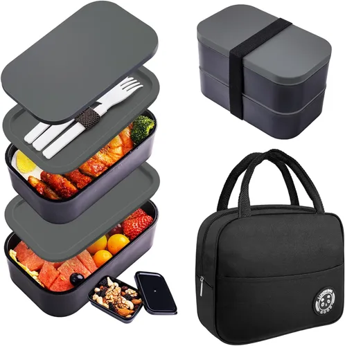 Vista 8 de Bento Box - Lonchera para adultos a prueba de fugas, 54 onzas, color negro