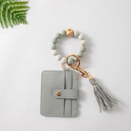 Vista 5 de Real Sic Pulsera de pulsera llavero billetera, soporte para tarjetas de crédito con cuentas de silicona, funda multifuncional de moda para tarjetas