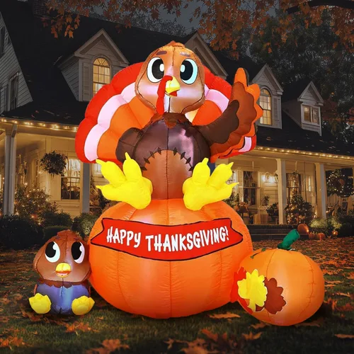 Vista 10 de Joiedomi Calabaza Apilable Inflable de 6 Pies de Acción de Gracias con Pavo con LEDs Integrados, Decoraciones Inflables para Exteriores para Patio