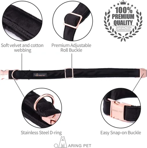 Vista 2 de ARING PET Collar y correa para perro, juego de collar y correa de terciopelo para perro, suave y cómodo, collares ajustables para perros