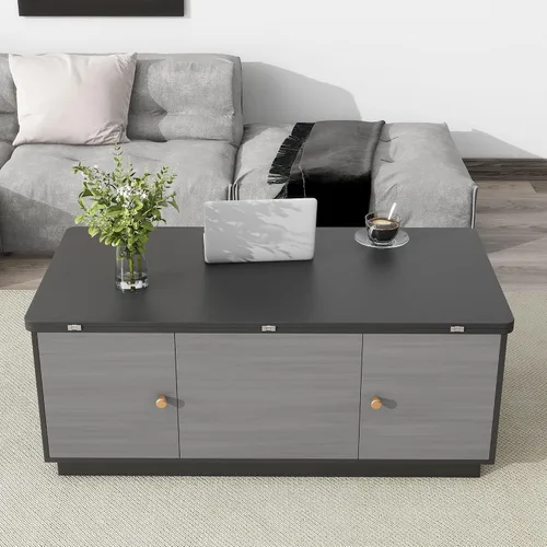 Vista 27 de Mesa auxiliar elevable, mesa auxiliar multifuncional con estantes abiertos, mesa de comedor moderna para sala de estar, oficina en casa (negro #004)