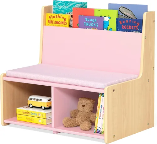 Vista 4 de Delta Children - Rincón de lectura GapKids con banco acolchado - Certificado Greenguard Gold, rosa rubor