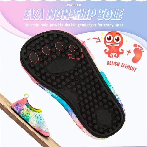 Vista 5 de Apolter - Zapatos de agua o natación estilo calcetín para niños, unisex, antideslizantes, para la playa o piscina, color aguamarina
