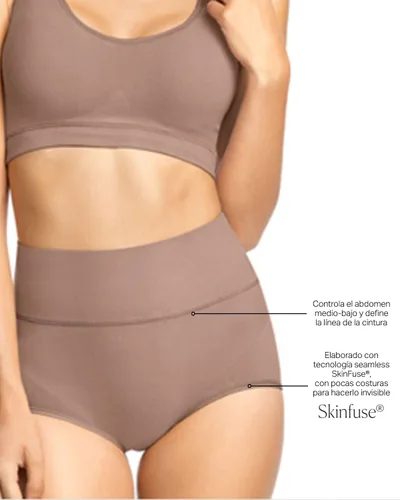 Vista 4 de Leonisa Bragas de compresión adelgazantes de cintura alta, ropa interior con control de abdomen para mujer, Beige