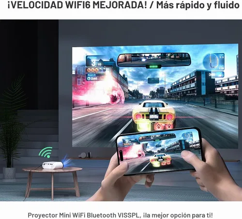 Vista 4 de Mini proyector con WiFi y Bluetooth, proyector VISSPL FHD 1080P, proyector portátil para exteriores con trípode, proyector de cine en casa para Negro