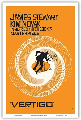 Vista 11 de Alfred Hitchcock’s Vertigo - Starring James Stewart and Kim Novak - Vintage Film Movie Poster by Saul Bass c.1958 - Master Art Print (Unframed) 6in