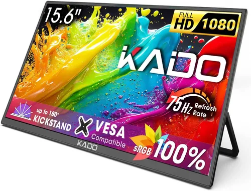 Vista 10 de Kado Monitor portátil de 15.6 pulgadas FHD 1080p, carga inversa de 45 W, USB-C mini-HDMI, monitor para juegos, pantalla IPS altavoces integrados
