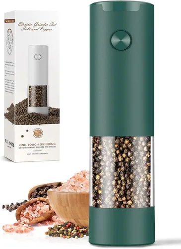 Vista 23 de Juego de molinillo eléctrico de sal y pimienta, automático para cocina, grosor ajustable, mayor capacidad, con luces LED, regalos de Navidad