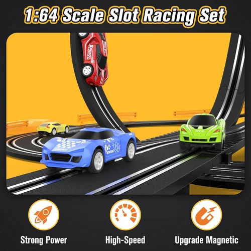 Vista 3 de Juegos de pista de carreras de coches de ranura para niños, pista de carreras de coche con batería o eléctrico con 4 coches de ranura de alta
