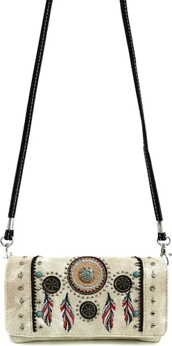 Vista 4 de Zelris Tribal Nativo Atrapasueños Pluma Concho Bordado Crossbody Fold Wallet