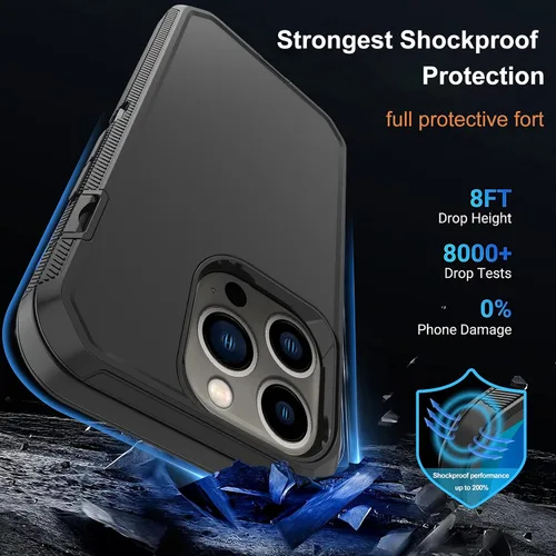 Vista 2 de Funda para iPhone 14 Pro Max con 2 protectores de pantalla, resistente de servicio pesado a prueba de golpes, protección contra caídas, resistente