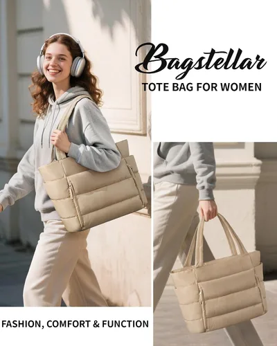 Vista 9 de Bolsa Tote Acolchada para Mujeres, Bolsa de Mano de Trabajo Ligera y Esponjosa para Maestras y Enfermeras, Bolsa de Hombro Acolchada para Escuela