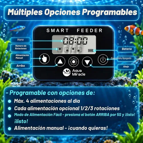 Vista 2 de AquaMiracle Alimentador Automático Programable para Peces en Acuario, Dispensador Automático de Comida para Peces con Temporizador, Alimentador