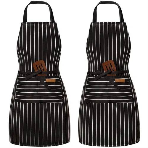 Vista 12 de Paquete de 2 delantales ajustables con peto, delantales de chef para cocina, restaurante, con 2 bolsillos, delantales para mujeres y hombres
