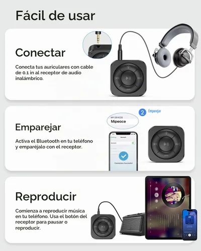 Vista 6 de MIPEACE Adaptador Bluetooth para auriculares con cable, color negro