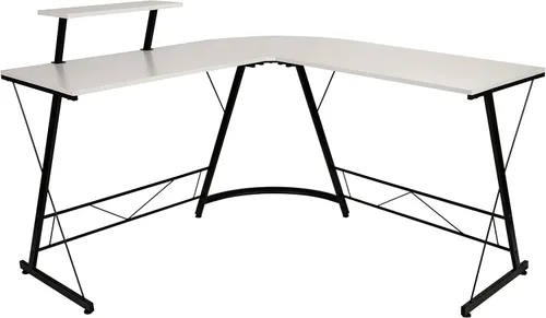 Vista 10 de Flash Furniture Ginny - Escritorio esquinero para juegos en forma de L para ahorrar espacio y estante para monitor, escritorio de computadora de 2