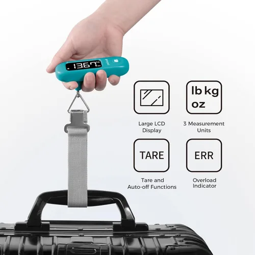 Vista 3 de pack all Báscula de equipaje de 110 libras, báscula digital de equipaje de mano, báscula de peso para maleta de viaje con pantalla LCD, batería