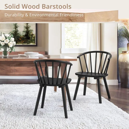 Vista 6 de LUE BONA Juego de 2 sillas de comedor negras, sillas de comedor de madera estilo granja con respaldo semicircular, silla de comedor con husos