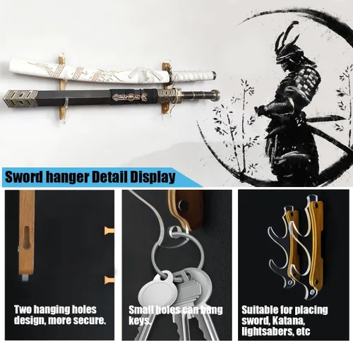 Vista 5 de Soporte de pared para sable de luz de 2 niveles, soporte de acrílico para armas Katana, espada samurai, tanto, espada larga, Rapier, soporte