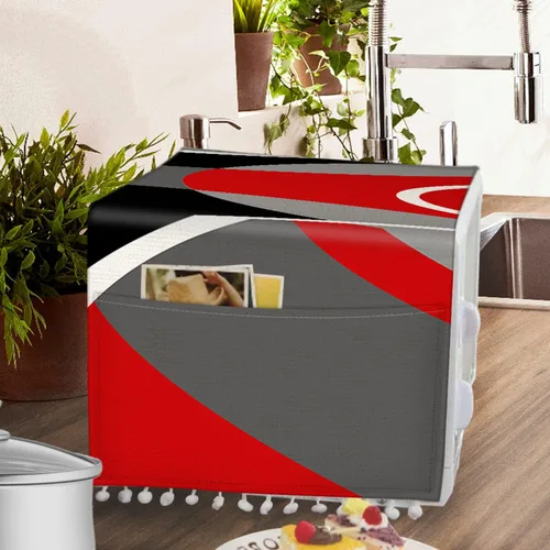 Vista 3 de Funda para horno de microondas, a prueba de polvo, aceite, protector de máquina de lino, cubierta decorativa para electrodomésticos de cocina