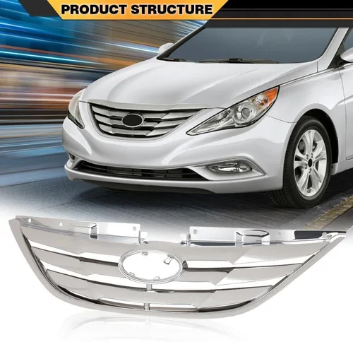 Vista 9 de CNNELL Parrilla delantera montaje cromo ABS plástico compatible con Hyundai Sonata 2011 2012 2013 HY1200154 863503S100