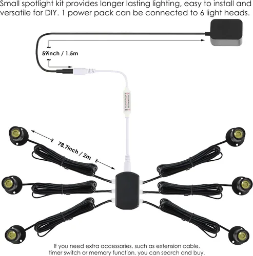 Vista 3 de DEDC 6 piezas de luz de punto LED mini, luces de imagen para interiores, luz de arte de 1.5W 12V 6000K, luces de acento con atenuador RF