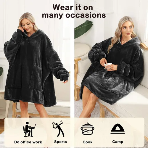 Vista 6 de Kipswiza Blanket Hoodie - Wearable Blankets Oversized Cozy Flannel Sweatshirt Blanket as Gifts for Adult Women Men