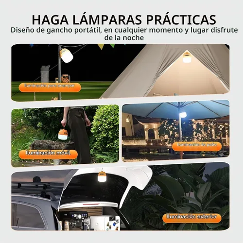 Vista 4 de Linterna LED portátil recargable, 3000 lúmenes, batería externa de 10000 mAh, luces LED para tienda de campaña, luz de campamento impermeable