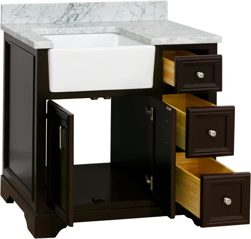 Vista 4 de Kitchen Bath Collection Zelda - Mueble de granja de 36 pulgadas (carrara/chocolate): incluye gabinete de chocolate con encimera de mármol italiano
