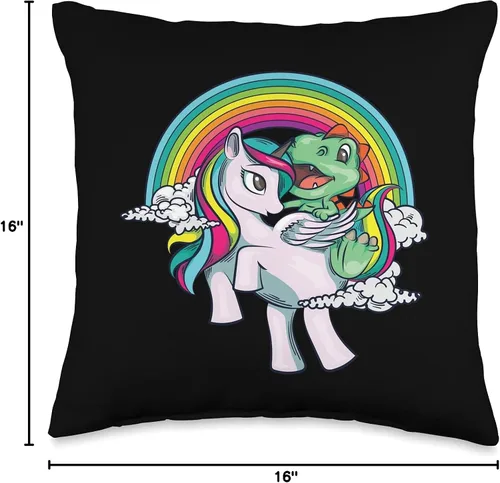 Vista 4 de Cute Love Little Dinosaur On Horse Kid Boy Fan Art Baby Dino Riding Unicorn Almohada de regalo de dinosaurio divertido de animales geniales, 16 x