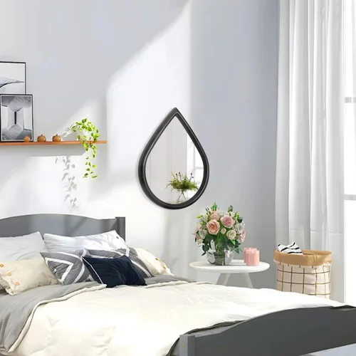 Vista 4 de Espejo de lágrima con marco de madera, espejos negros para colgar en la pared, pequeños espejos decorativos ovalados, espejo único ovalado
