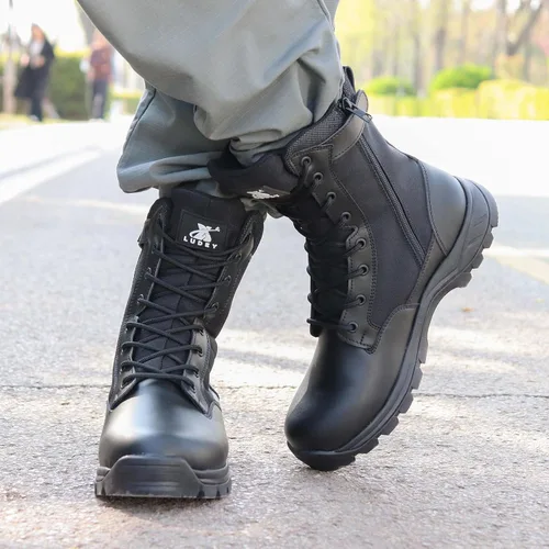Vista 2 de Botas tácticas militares ligeras para hombres, duraderas YKK con cremallera lateral para policía, ejército, combate, selva, transpirables, cómodas