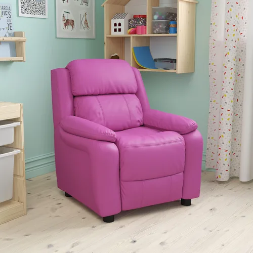 Vista 9 de EMMA + OLIVER Sillón reclinable infantil de vinilo beige acolchado de lujo con brazos de almacenamiento