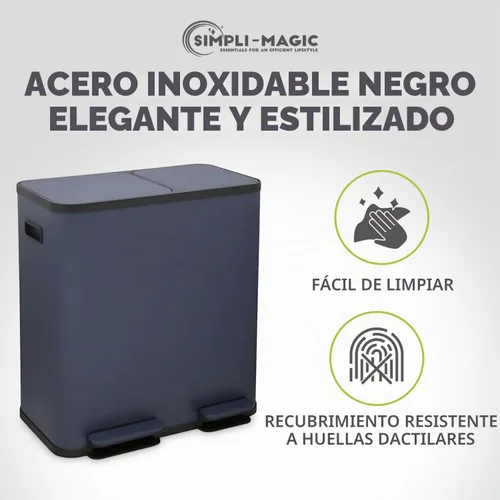 Vista 8 de Cubo de basura rectangular de 70 litros/18.5 galones con pedal, sin contacto manual, doble compartimento para reciclaje de cocina, con tapa Azul