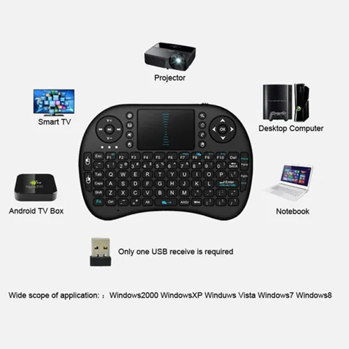 Vista 5 de Mini teclado inalámbrico 2.4GHz Touch-pad Mouse Combo Plus OTG Cable - TV xStream, compatible con Firesticks, Android TV Box, IPTV, 4K Media Stick