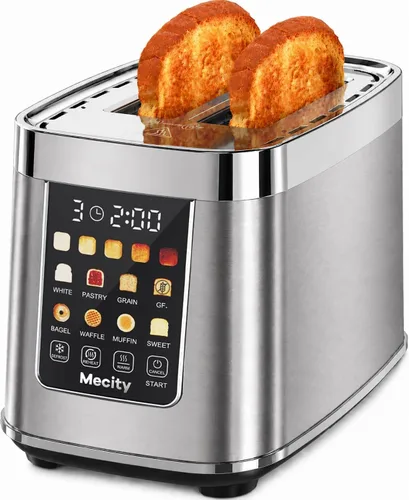 Vista 10 de Mecity Tostadora de 2 rebanadas con pantalla táctil y elevación automática, tostadora de acero inoxidable de tacto frío con 8 ajustes de pan, 5