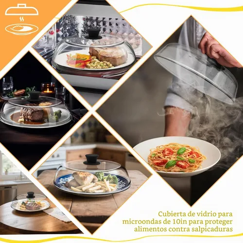 Vista 6 de Tapa de 10 Pulgadas de Vidrio para Microondas con Protección contra Salpicaduras para Alimentos con Alfombrilla de Silicona, Tapa de 10 Pulgadas