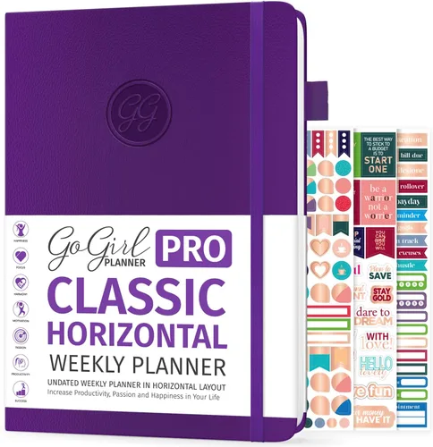 Vista 10 de GoGirl Planner Pro: Agenda semanal y organizador con diseño horizontal + páginas de seguimiento de presupuestos y gastos, diario de objetivos, sin