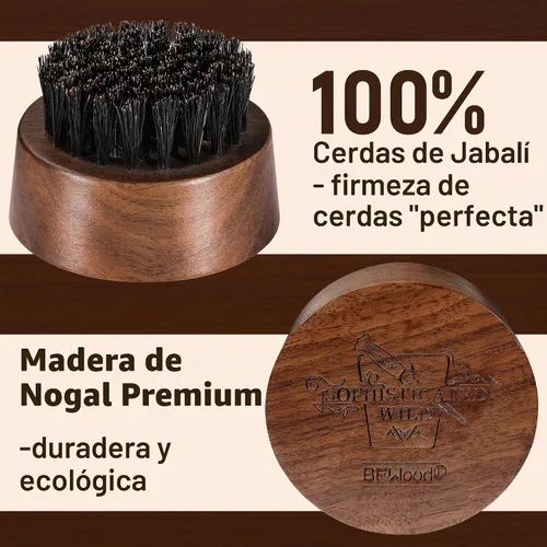 Vista 3 de BFWood Cepillo para barba para hombres, cerdas de jabalí naturales